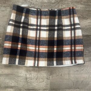 Source Unknown Plaid Mini Skirt - Black, Brown, White